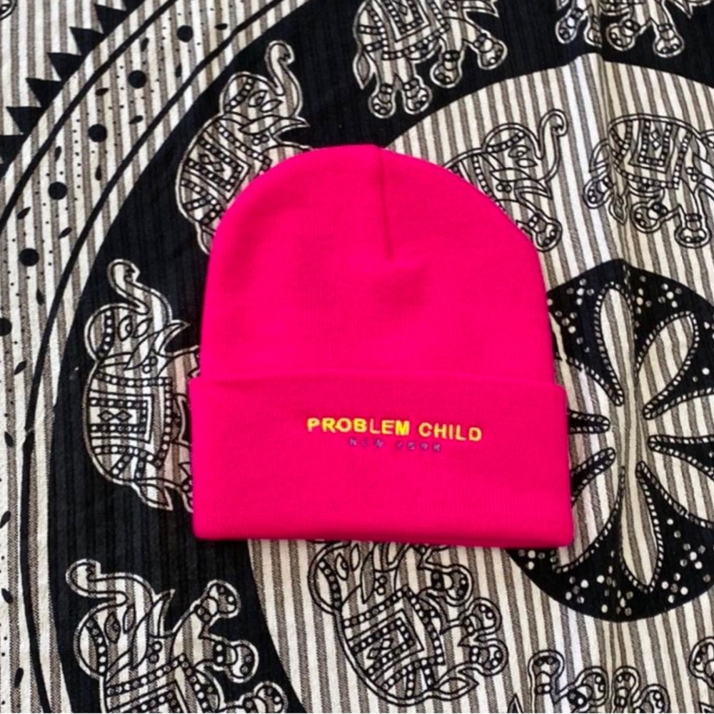 Problem Child New York Embroidered Beanie - PINK